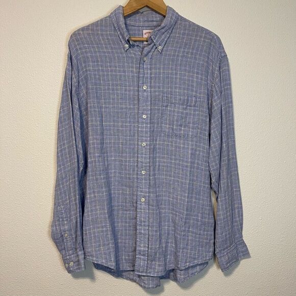 Brooks Brothers 346 Linen Plaid Button Down Shirt Size Large - Picture 1 of 7